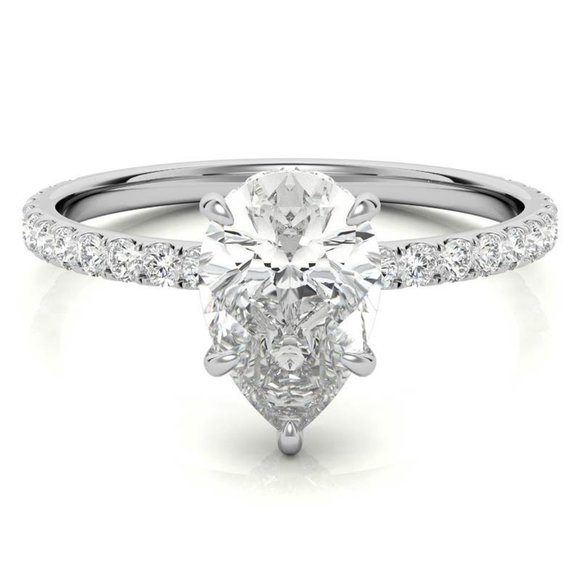 10x7mm-2.0Ct Pear Moissanite & Lab Diamond Ring - Picture 2 of 9